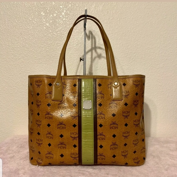 MCM Authentic Brown Cognac Medium Shopper Tote Bag - Picture 2 of 8